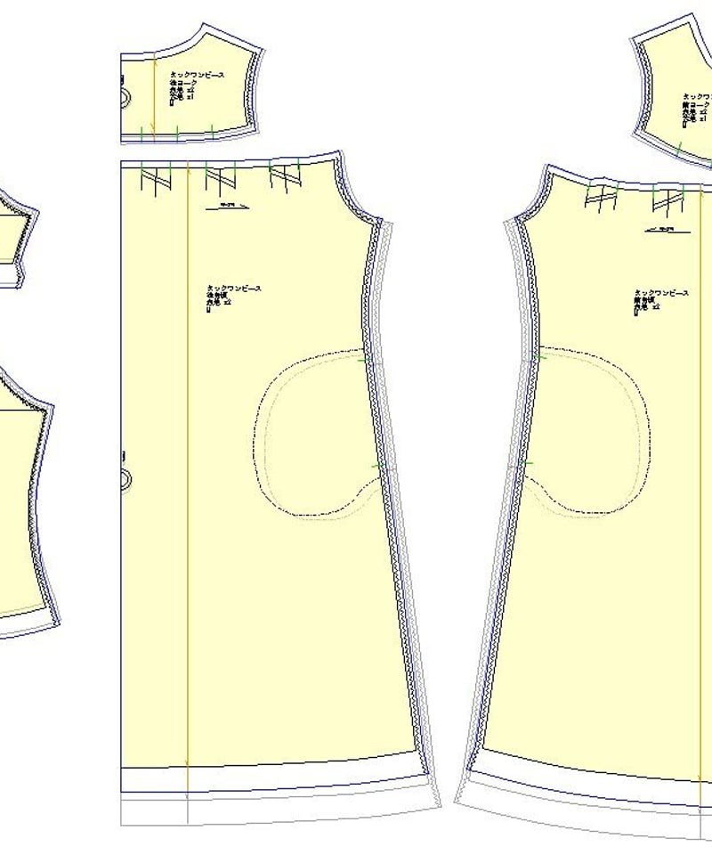 ヨーク切り替えワンピース パターン（型紙） 7分袖ベルスリーブor