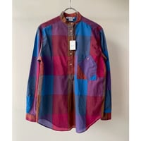 80's CHECKED COLLARLESS SHIRT
