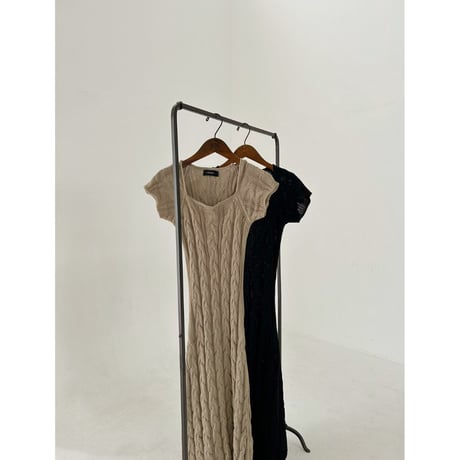 square neck summer elegant knit onepiece "brown"