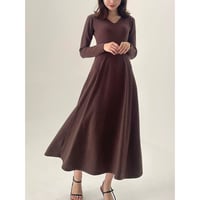 classical v neck elegant flea onepiece "brown"