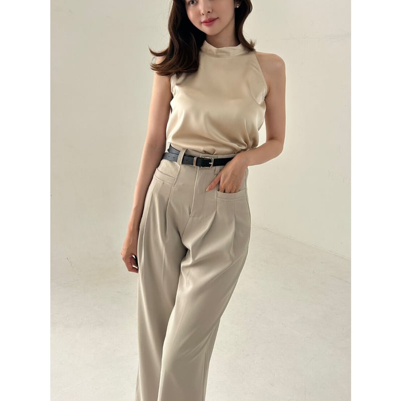 noble tack wide pants（ベルト付きパンツ） beige | LOVAN 