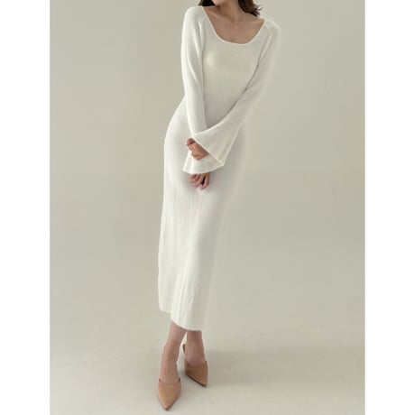 u neck line elegant onepiece beige white