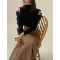 elegant sleeve frill turtle knit black