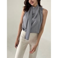 nosleeve stall ribon saten blouse