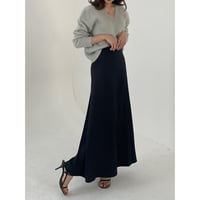 waist gather satin black skirt