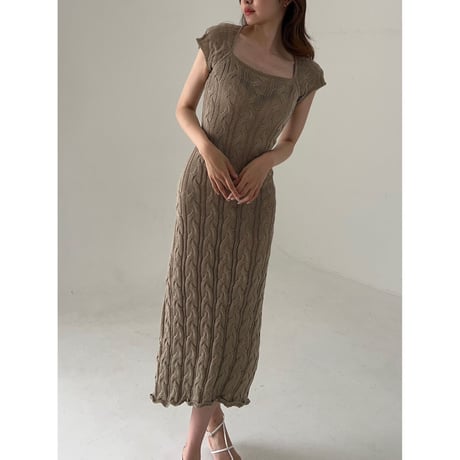 square neck summer elegant knit onepiece "brown"
