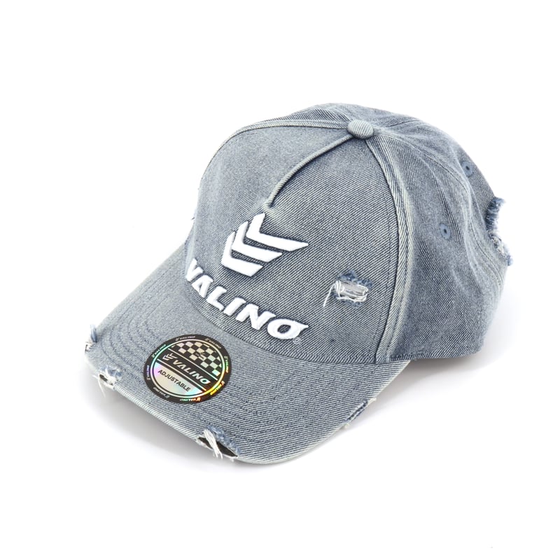 デニム生地にダメージ加工を加えたVALINO キャップ ダメージ加工デニム