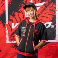 通気性抜群のフード付きVALINO半袖パーカーBLACK