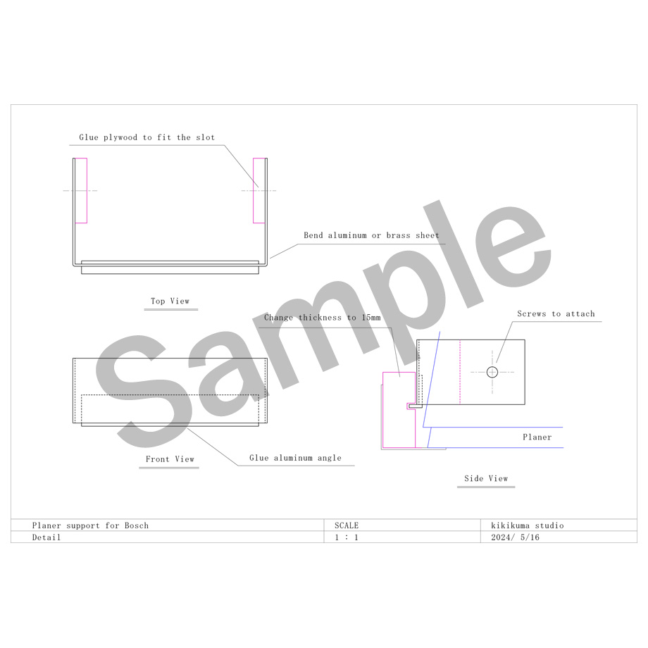 はんぺんページ Electric Hand Planer Jig support for Bosch＜図面＞