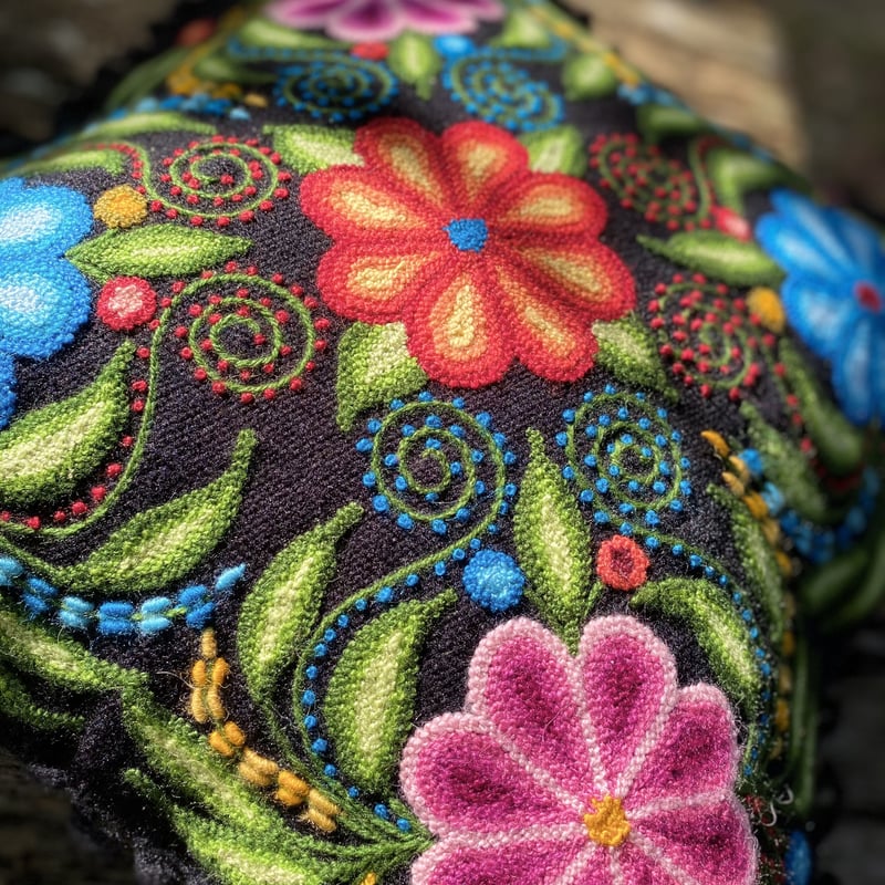 ペルーの手作り刺繍　アルパカブレンド　クッションカバー　伝統的な刺繍　45x45 ペルーの手作り刺繍 アルパカブレンド クッションカバー 伝統的