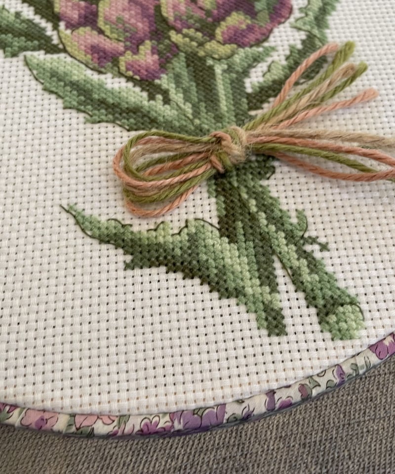 野菜の花のブーケ アーティチョーク クロスステッチ刺繍完成品
