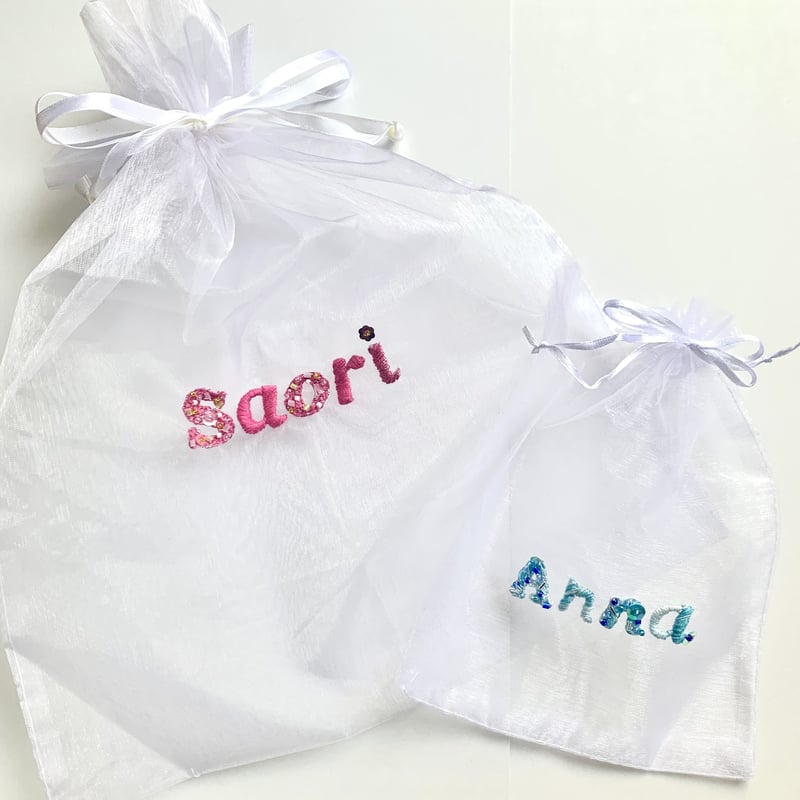 Order Name刺繍】シアー巾着ポーチ＊Mサイズ | S.Art//3291