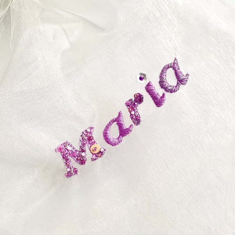 Order Name刺繍】シアー巾着ポーチ＊Mサイズ | S.Art//3291