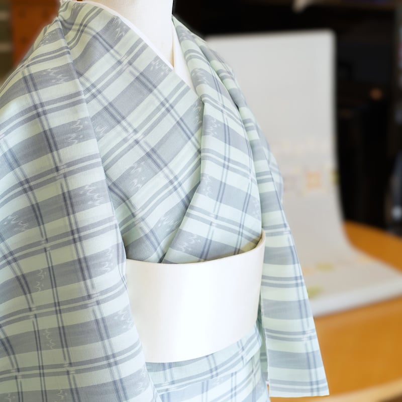 琉球かすり「壁上布・夏紬・格子・水色」 | MINOKO STORE