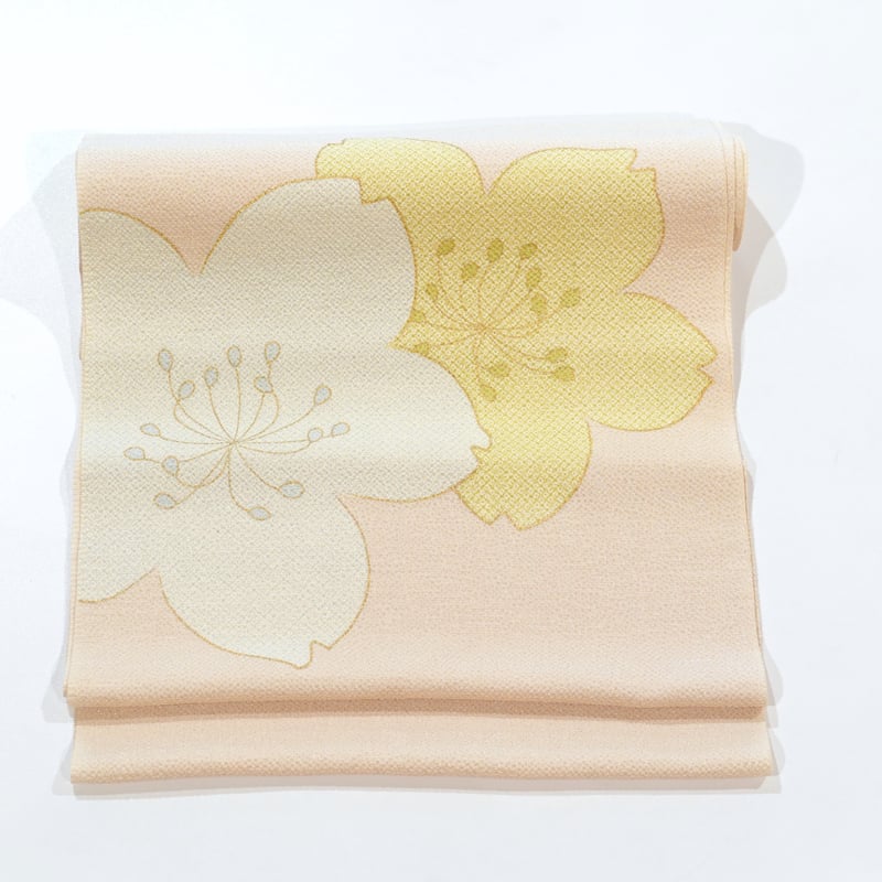 九寸帯(名古屋帯)「ちりめん染帯・疋田桜・象牙色」 | MINOKO STORE