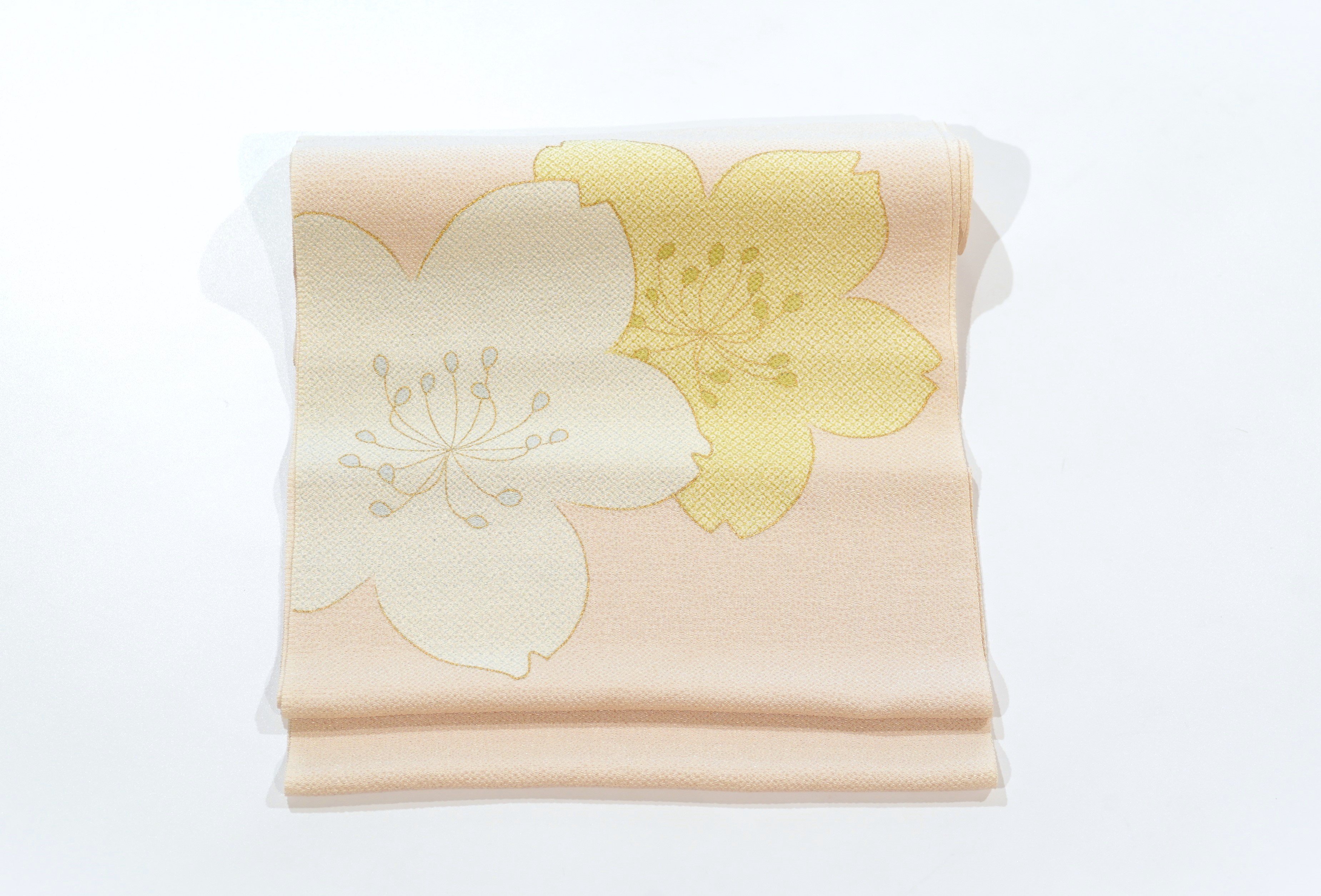 九寸帯(名古屋帯)「ちりめん染帯・疋田桜・象牙色」 | MINOKO STORE