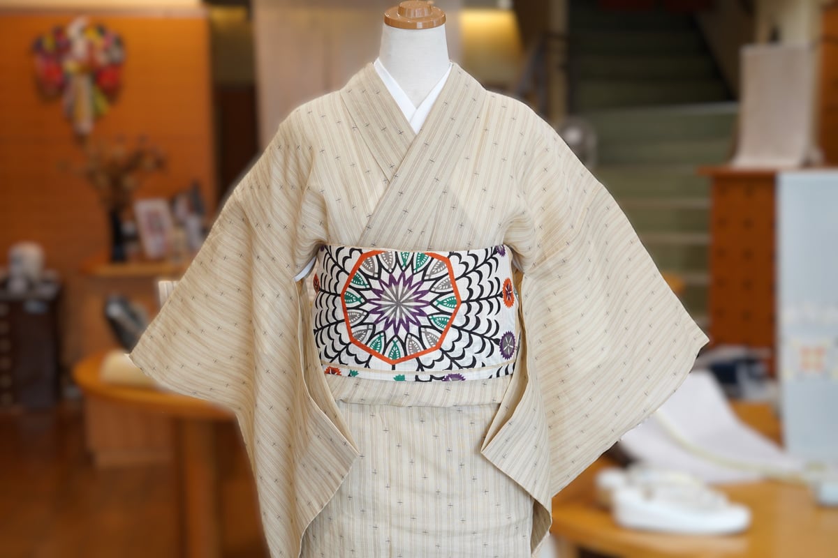 九寸帯（名古屋帯）「栗山工房・ムガシルク・唐花円文」 | MINOKO STORE