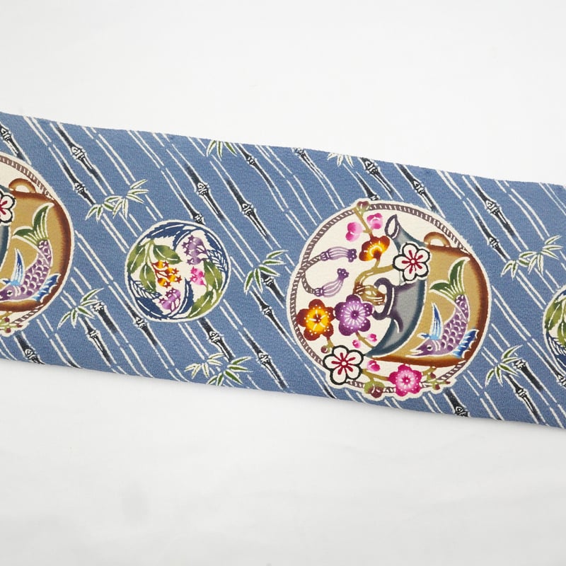 【単衣にも】作家物　知念貞男　本場琉球びんがた　染め名古屋帯 知念貞男 本場琉球紅型 紬 名古屋帯 【お仕立て替え済】 | かわの屋