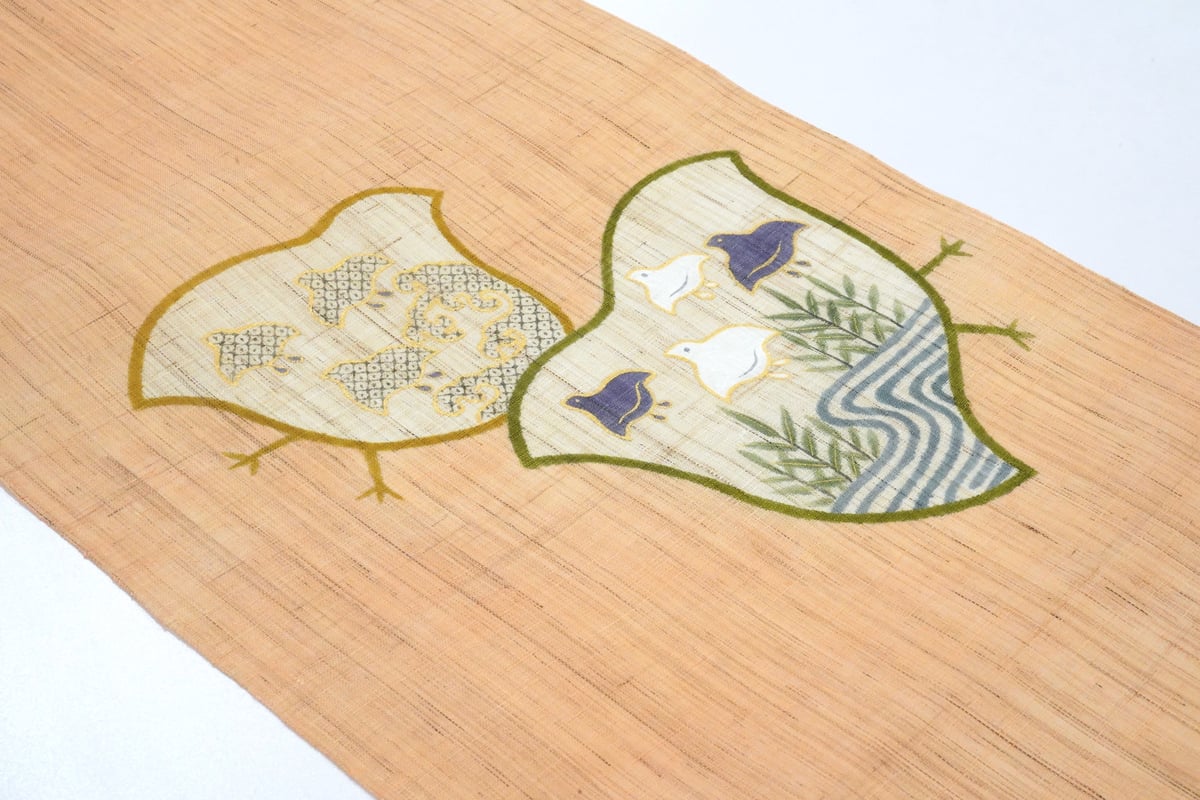 麻九寸帯(名古屋帯)「工芸キモノ野口・千鳥・珊瑚色」 | MINOKO STORE