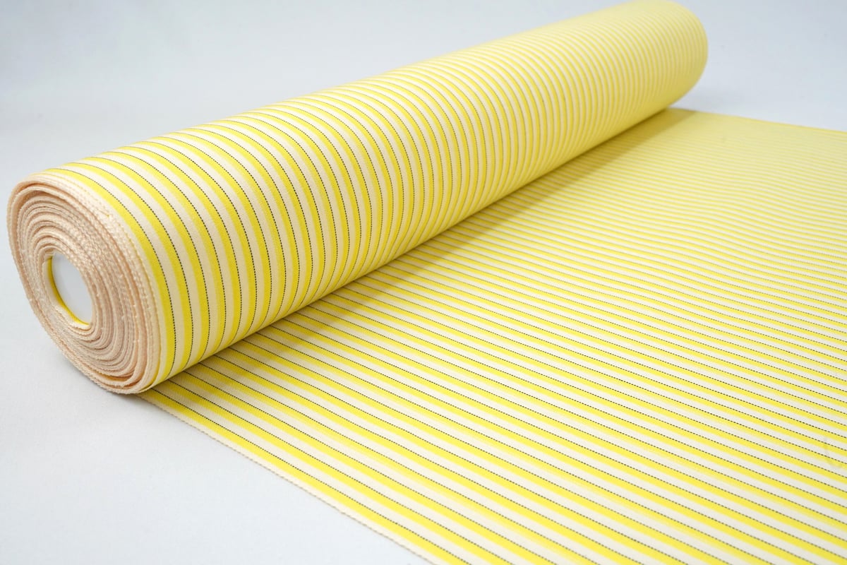 丸洗い済み★2回着用★身丈162裄68丹後木綿着物★みかん色っぽい黄色に緑縞 丹後木綿(淡刈安色・二本寄縞) | 商品紹介 | 染と織たかはし