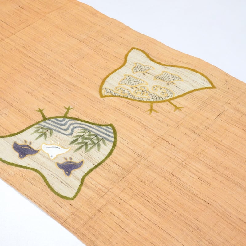 麻九寸帯(名古屋帯)「工芸キモノ野口・千鳥・珊瑚色」 | MINOKO