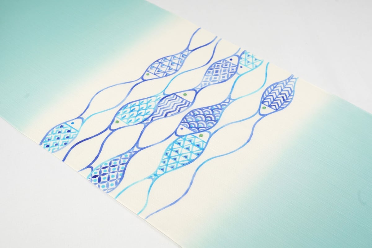 九寸帯(名古屋帯)「染の川勝・横網代魚・単衣～夏向き