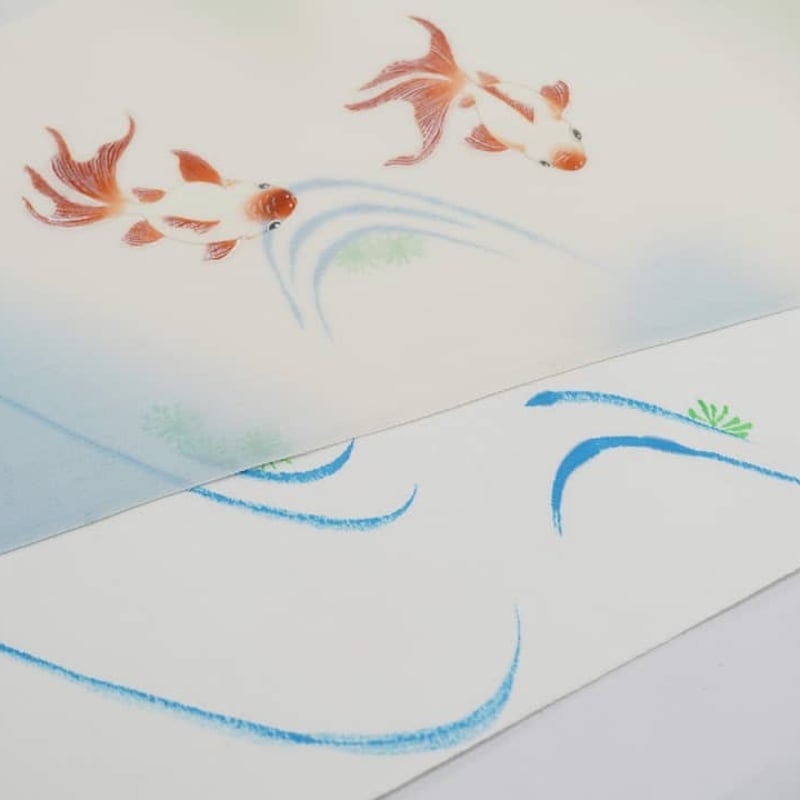 魚の柄の名古屋帯（miena） 九寸帯（名古屋帯）「染の川勝・無双・流水に金魚」 | MINOKO STORE