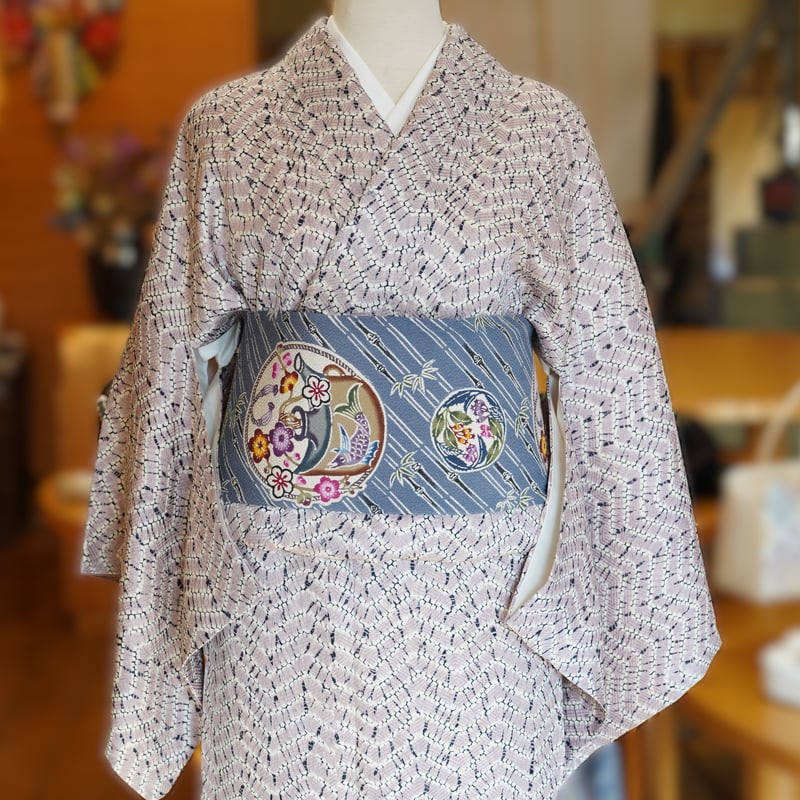 九寸帯（名古屋帯）「琉球びんがた・知念貞男・竺仙・やちむん