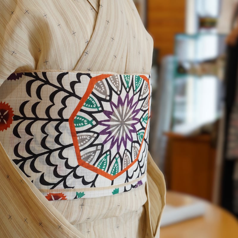 九寸帯（名古屋帯）「栗山工房・ムガシルク・唐花円文」 | MINOKO STORE