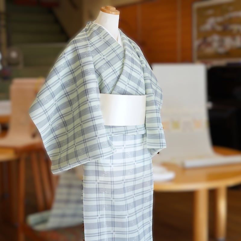 琉球かすり「壁上布・夏紬・格子・水色」 | MINOKO STORE