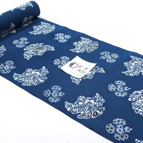 【綿紅梅】未使用品/竺仙好きに/薄灰×藍/橘/身丈161cm/裄丈68cm 銀座【D-2835】竺仙製 綿紅梅 浴衣 薄縹色 波に千鳥の図（反端付
