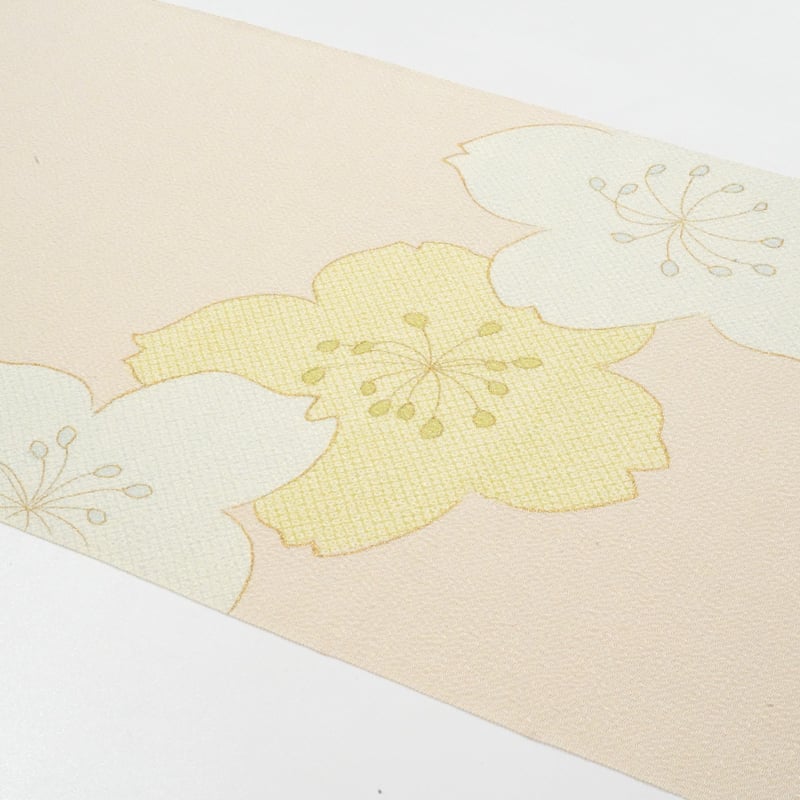 九寸名古屋帯 九寸帯(名古屋帯)「ちりめん染帯・疋田桜・象牙色」 | MINOKO STORE