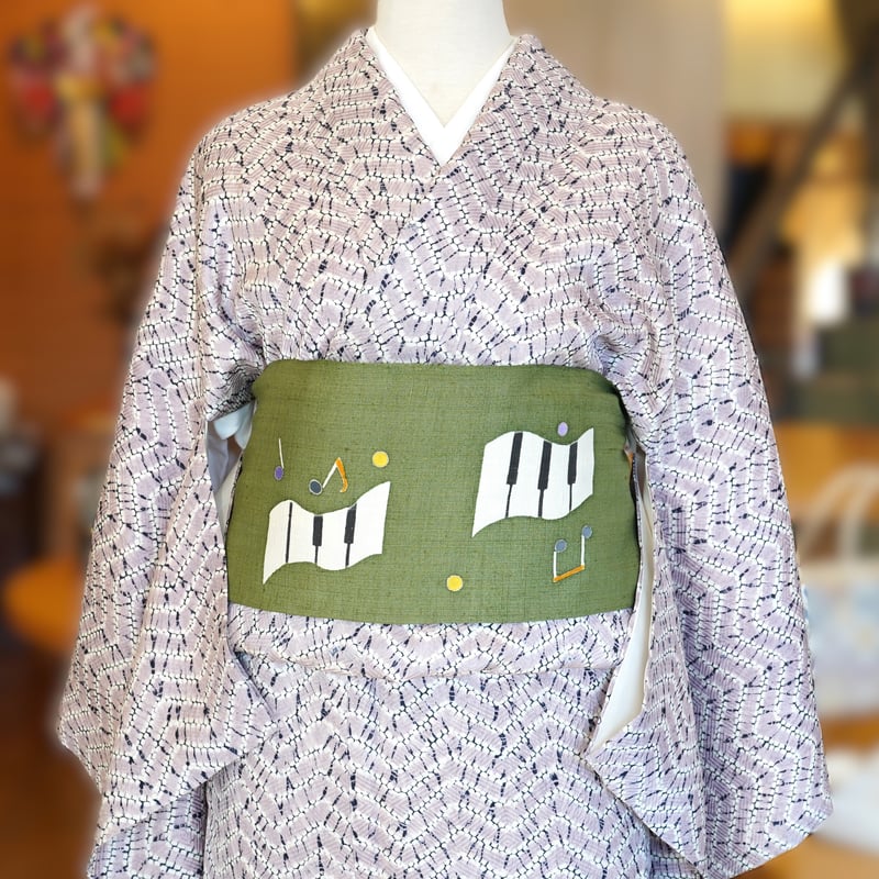 九寸帯（名古屋帯）「型絵染・岡田その子・メロディ」 | MINOKO STORE