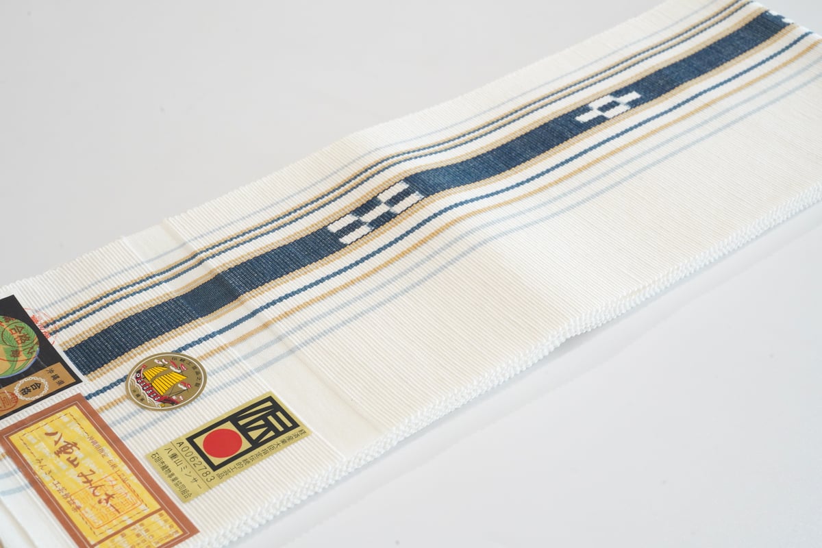 半巾帯「八重山ミンサー・白経・藍縞」 | MINOKO STORE
