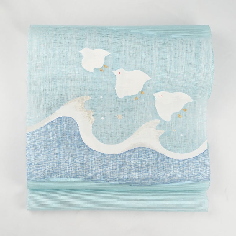 夏八寸帯（夏名古屋帯）「まこと織物・すくい織り・波千鳥」 | MINOKO