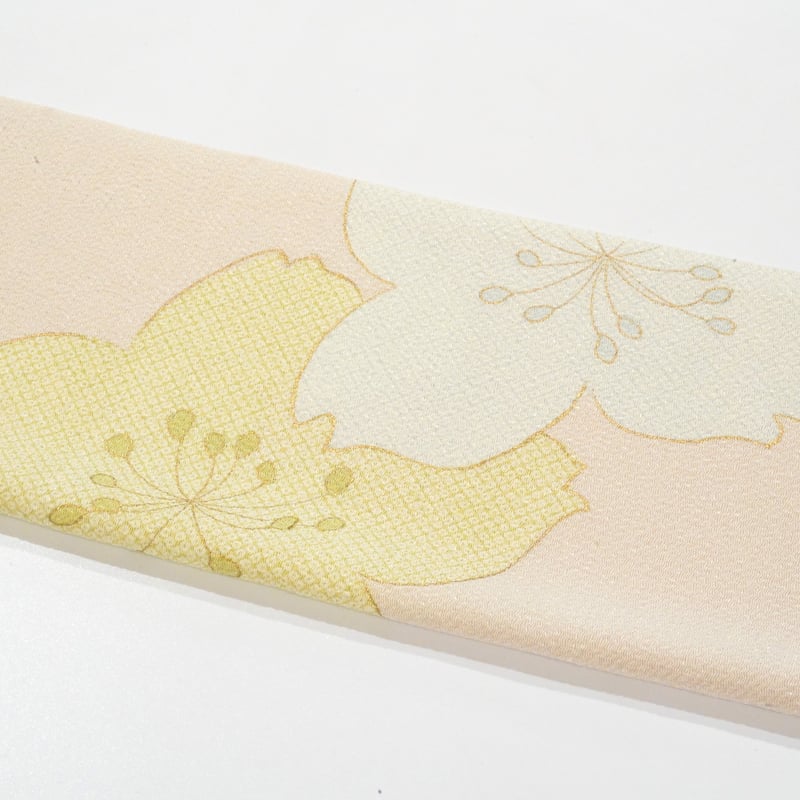 九寸帯(名古屋帯)「ちりめん染帯・疋田桜・象牙色」 | MINOKO STORE
