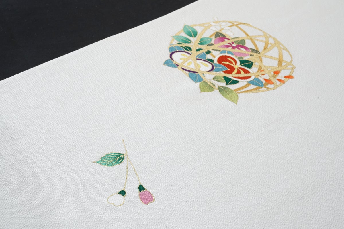 小紋「飛び柄小紋・七五三 祝い着向き・型染め手挿し・花かご