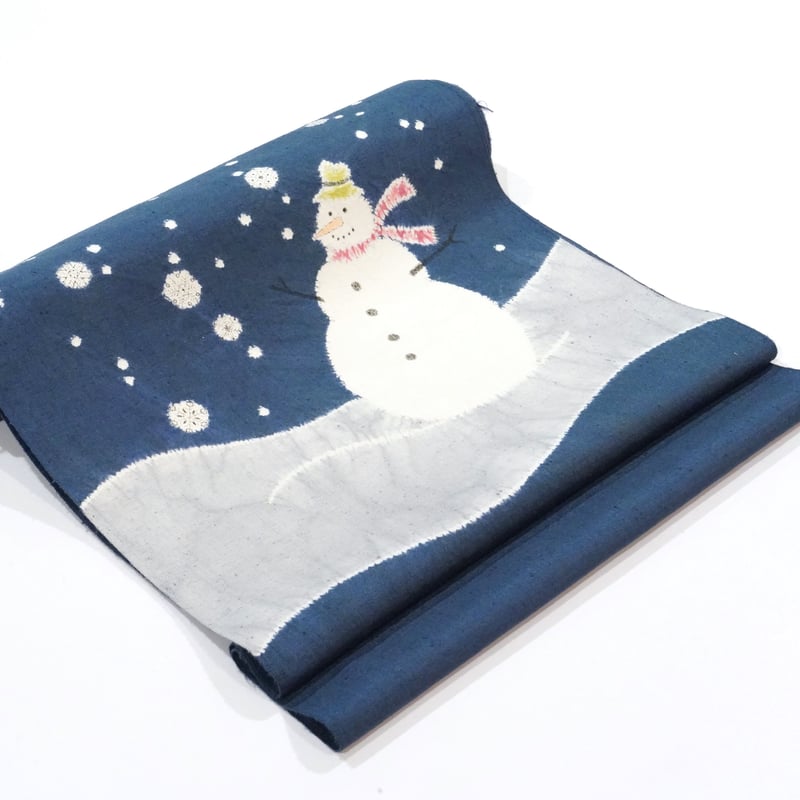 ⭐️美品⭐️大人可愛い　九寸名古屋帯　辻が花　型染　鬼しぼ縮緬　逸品　貴重 九寸帯(名古屋帯)「森健持・辻が花染・スノーマン」 | MINOKO STORE