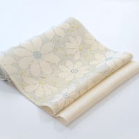 多色型染めの九寸名古屋帯◇連山と四季の吉祥文様 ちりめん 多色型染めの九寸名古屋帯◇連山と四季の吉祥文様