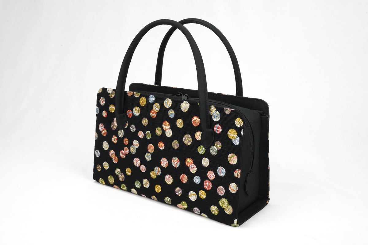 利休バッグ「黒地・手毬柄」 | MINOKO STORE