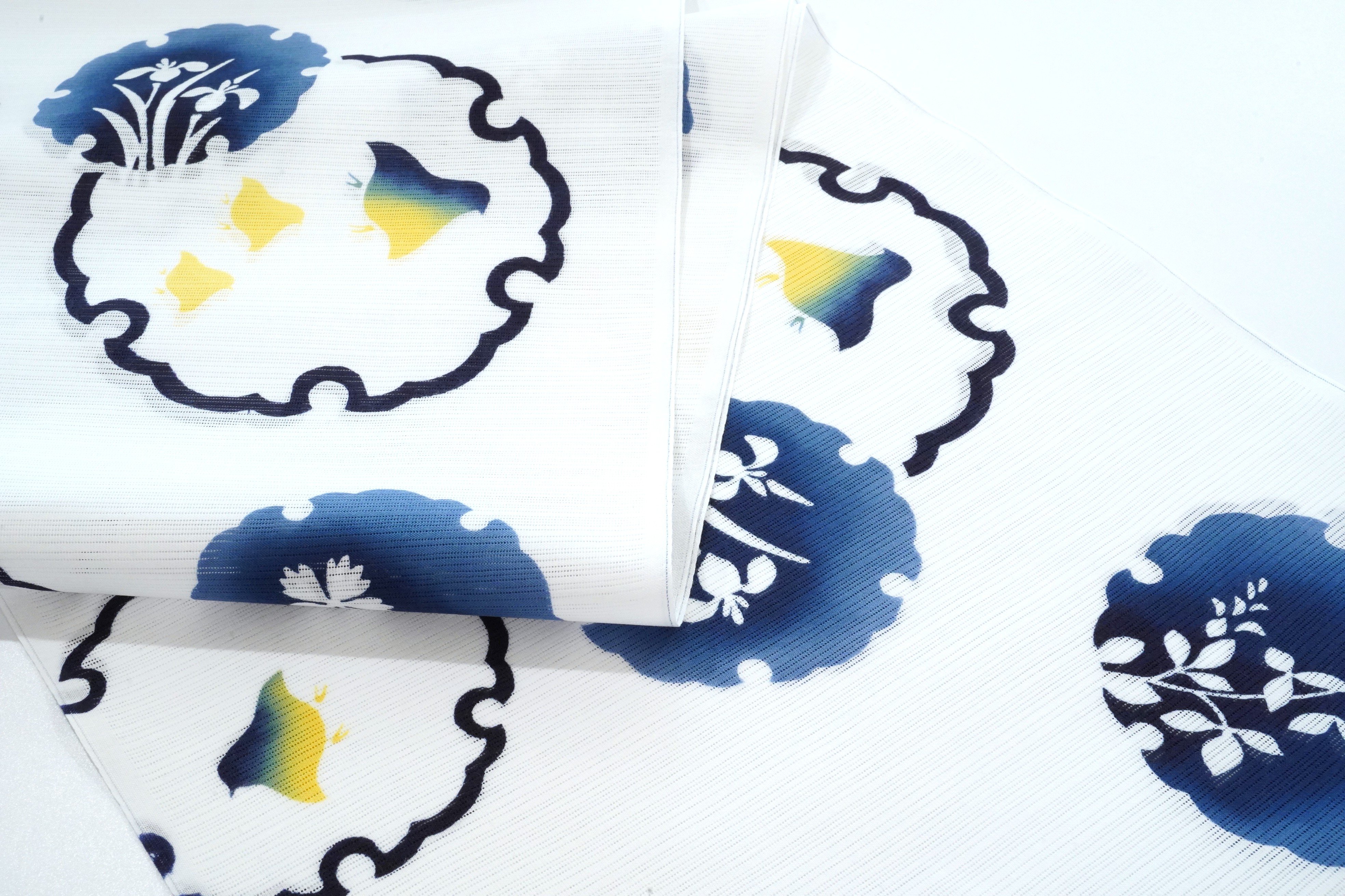 竺仙浴衣「綿絽・女性向け・雪輪に千鳥と夏草」 | MINOKO STORE