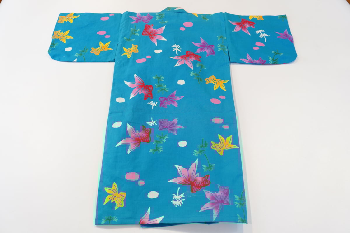 子供用浴衣反物　新品未使用　綿100% 金魚 子ども浴衣「青色・金魚・90サイズ」 | MINOKO STORE