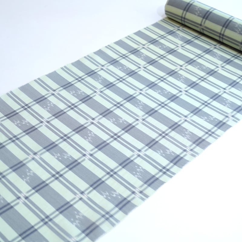 ワケアリ大特価！【琉球首里上布】反物 夏物アンティーク 縞 壁上布 本場首里織 琉球かすり「壁上布・夏紬・格子・水色」 | MINOKO STORE