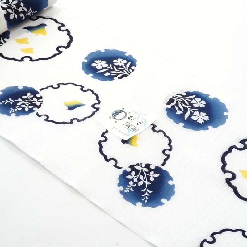 浴衣　雪輪模様　綿絽生地 竺仙浴衣「綿絽・女性向け・雪輪に千鳥と夏草」 | MINOKO STORE