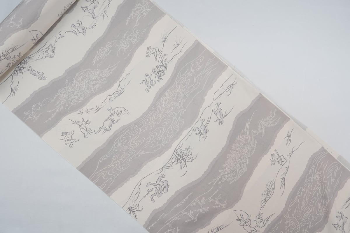 鳥獣戯画長襦袢カラシ色京友禅