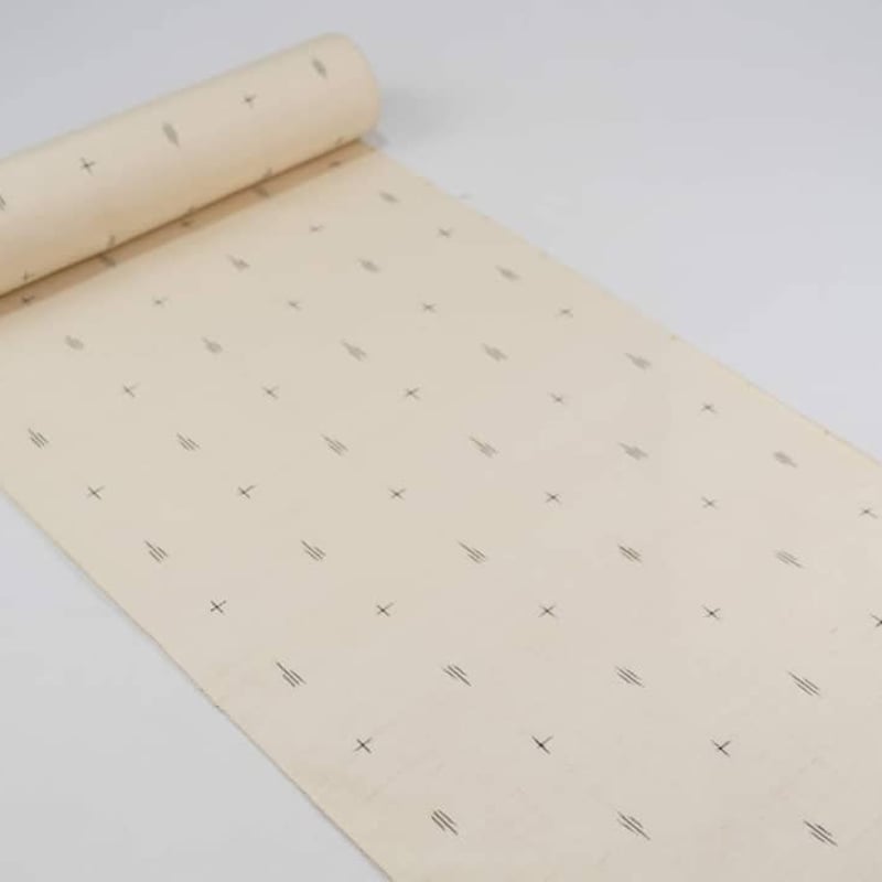 福寿草 市松綾織 絣 紬 小紋 紺地十字絣紬