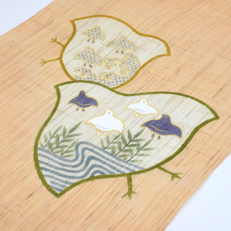 麻九寸帯(名古屋帯)「工芸キモノ野口・千鳥・珊瑚色」 | MINOKO STORE