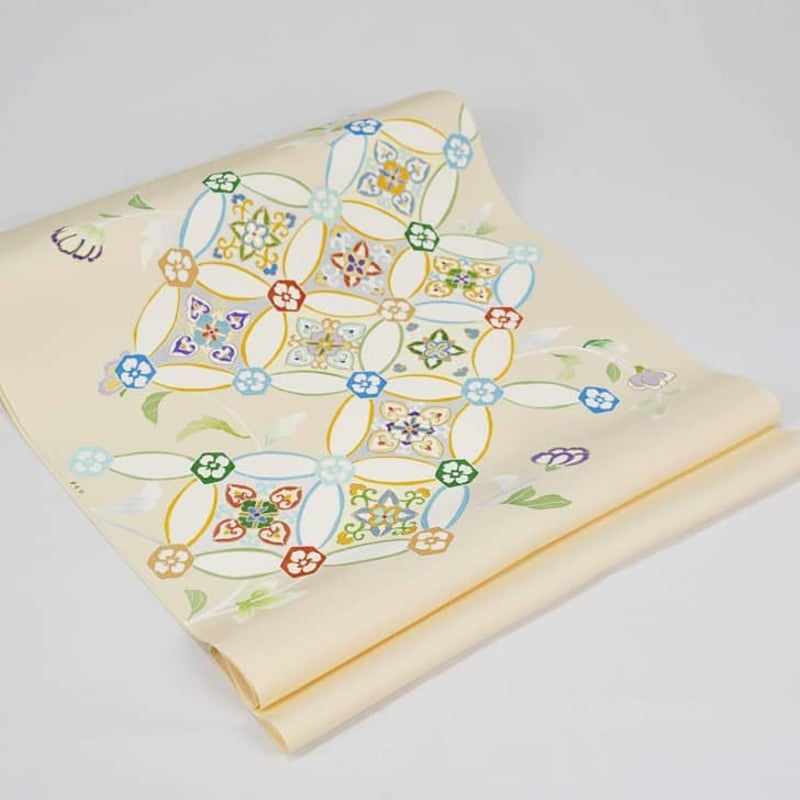 九寸帯（名古屋帯）「白木染匠・塩瀬・花七宝つなぎ」 | MINOKO STORE