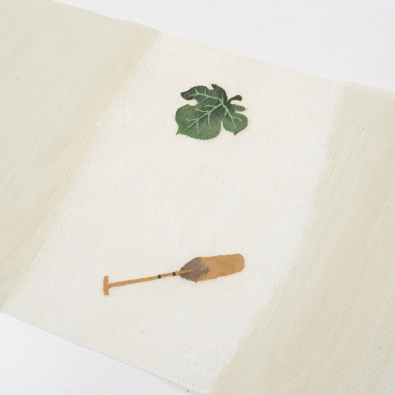 夏八寸帯（夏名古屋帯）「まこと織物・すくい織り・七夕梶の葉