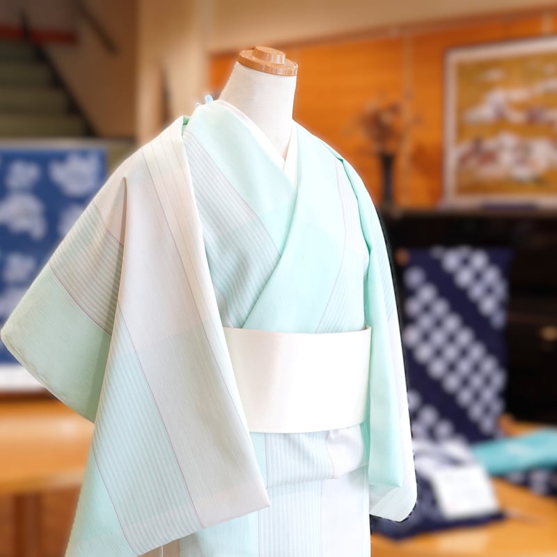 小千谷紬「樋口隆司・単衣～夏衣向き・湯揉み絹縮・遊び格子